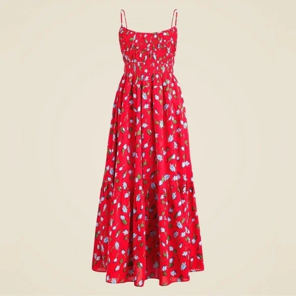 NWT J Crew Tiered Floral Red Brushed Daisy Print Maxi Dress Medium - Picture 1 of 6